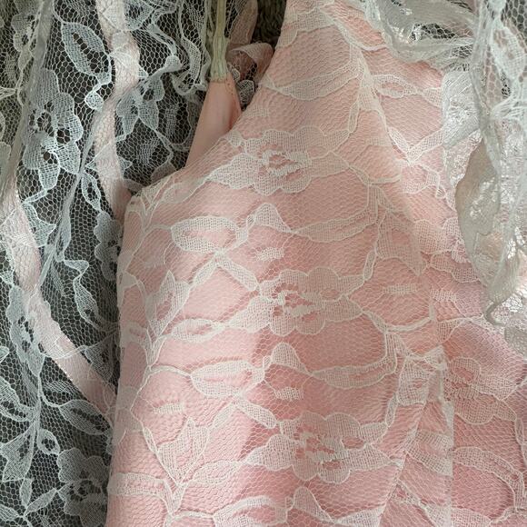 Vintage 80s Pale Pink Lace Off Shoulder Full Skirt Prom Dress Prairie Cottage - Picture 11 of 14